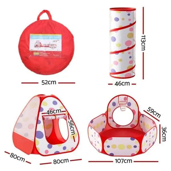 3-in-1 Crawling Tunnel Tent House For Kids With 50 Balls