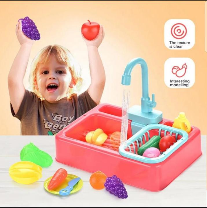 Kids Kitchen Toys Plastic Simulation Electric Dishwasher Sink Pretend Play With Electric Water Wash Basin Toy