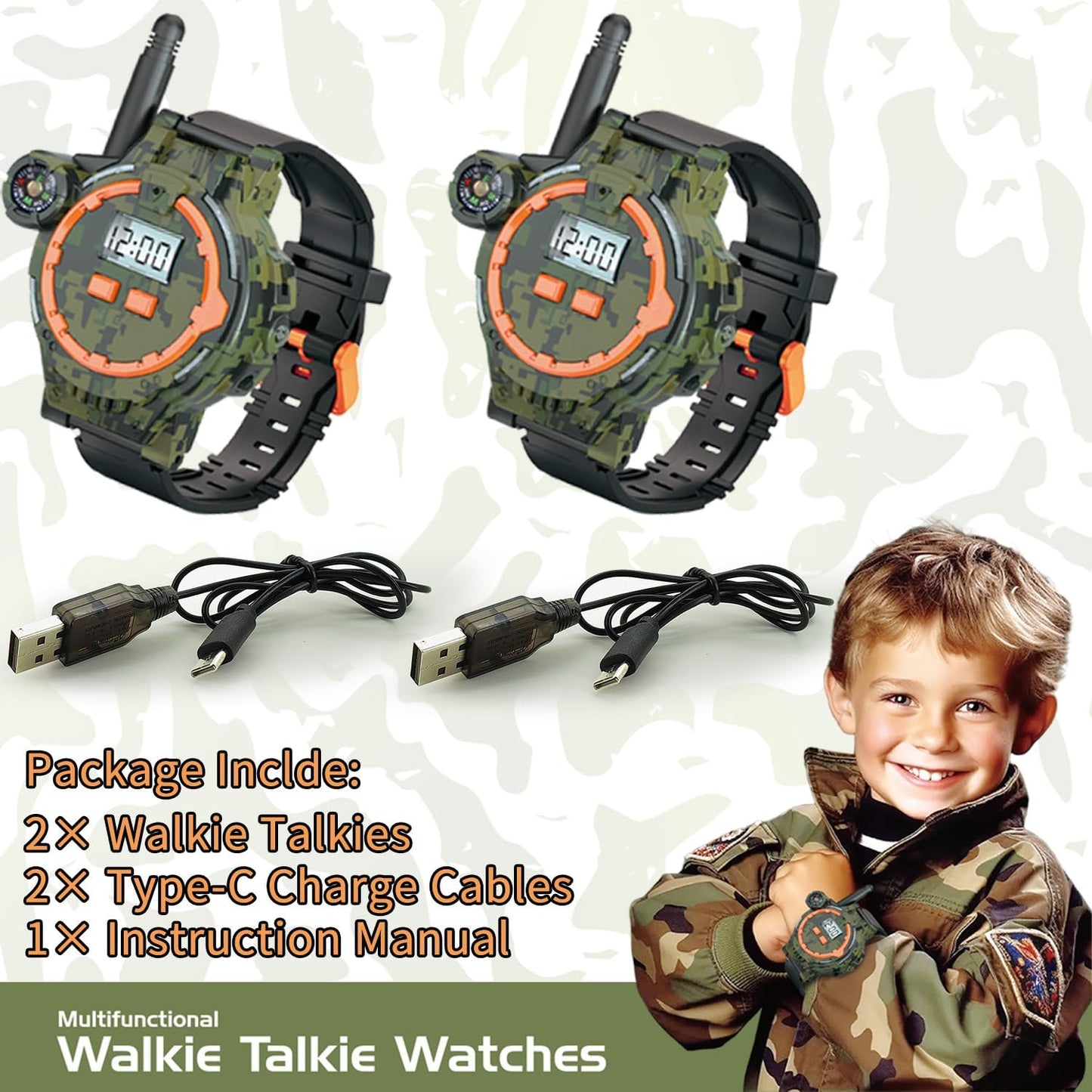Rechargeable Walkie Talkie Watches for Kids Two-Way Radio