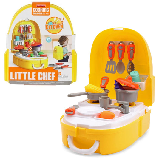 Kitchen Set for Kids Girls Boys - 25 Piece LittleChef Backpack Series Kitchen Cooking Toy Set with Accesssories Pretend Play Toys for Childrens