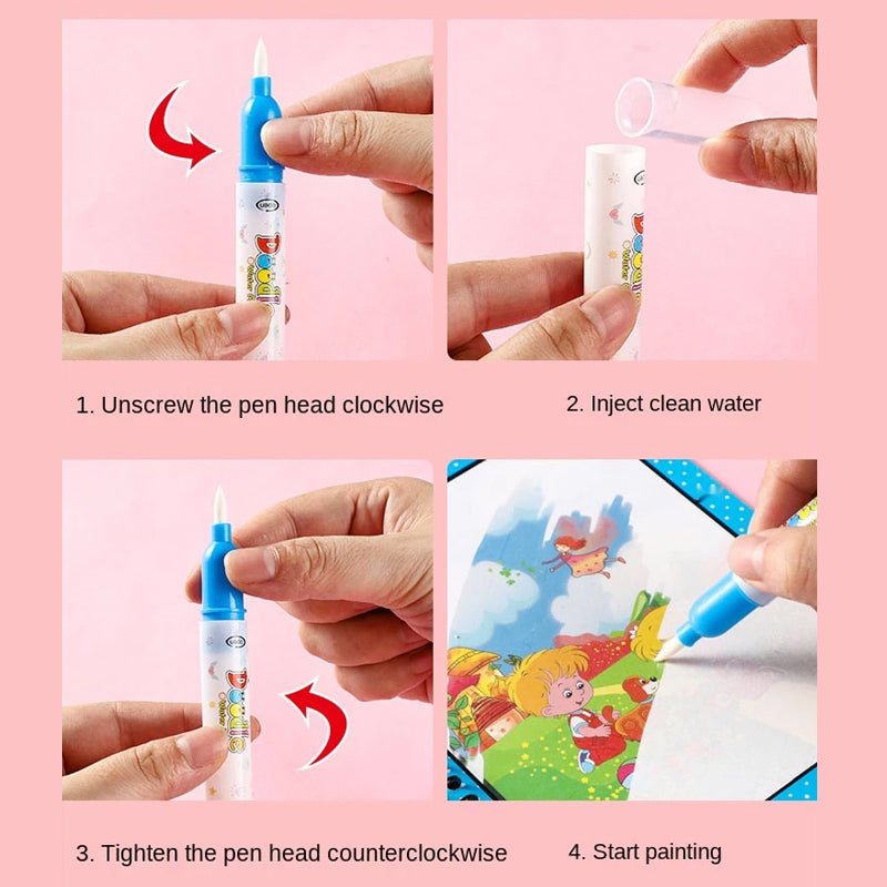 Magic Water Drawing Coloring Book Reusable Mess-Free Kids Art