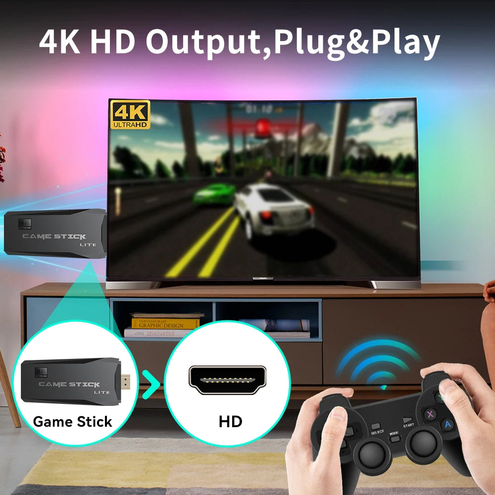 KT 4K Retro Video Game Console Stick 64GB Dual Controllers