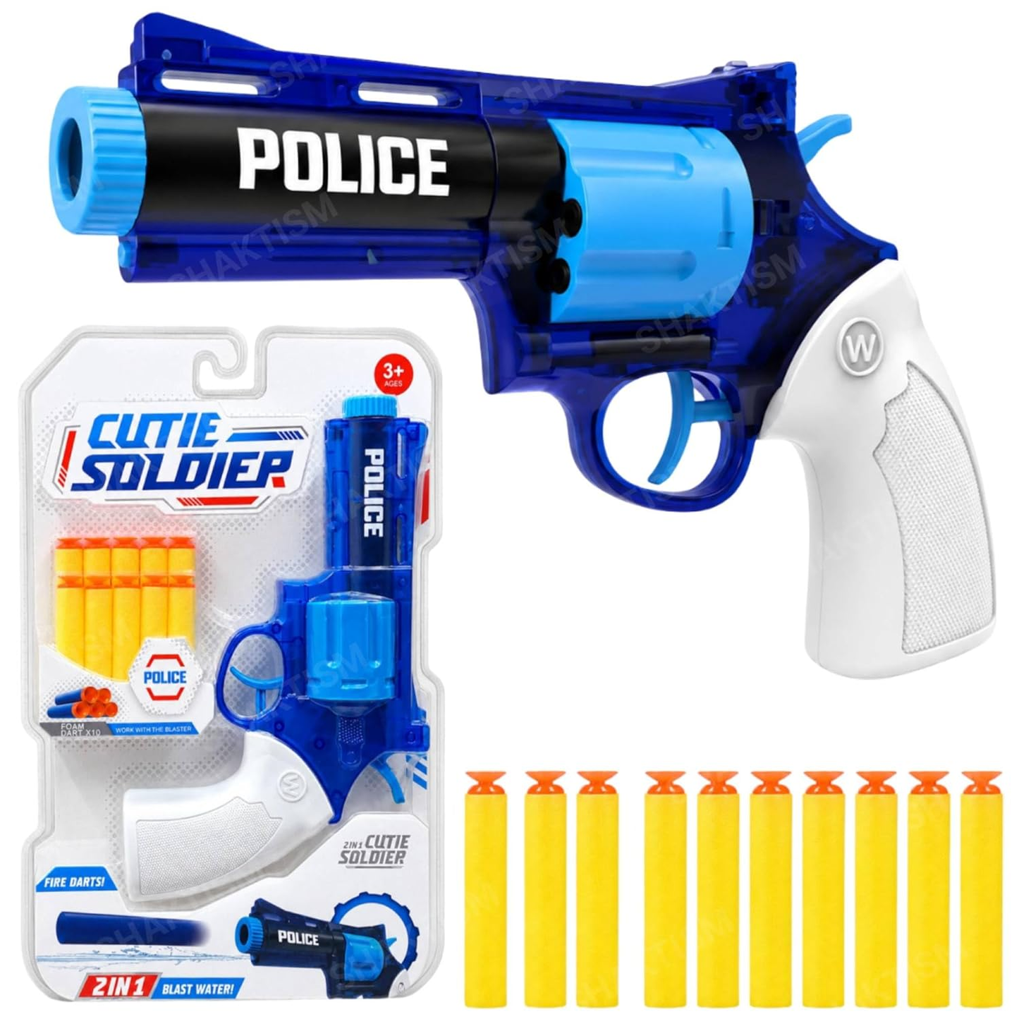 GT 2-in-1 Manual Police Revolver Soft Bullet Water Blaster