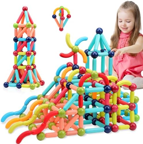 Kido kraze Magnetic Toys Building Blocks - 36/64 PCS Kids Magnet Balls and Rods Set Toddler STEM Sticks Toy Learning Educational Block Games Stacking Toys for Boy Girl Age 3+ Years Old Preschool