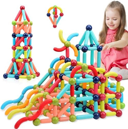 Kido kraze Magnetic Toys Building Blocks - 36/64 PCS Kids Magnet Balls and Rods Set Toddler STEM Sticks Toy Learning Educational Block Games Stacking Toys for Boy Girl Age 3+ Years Old Preschool