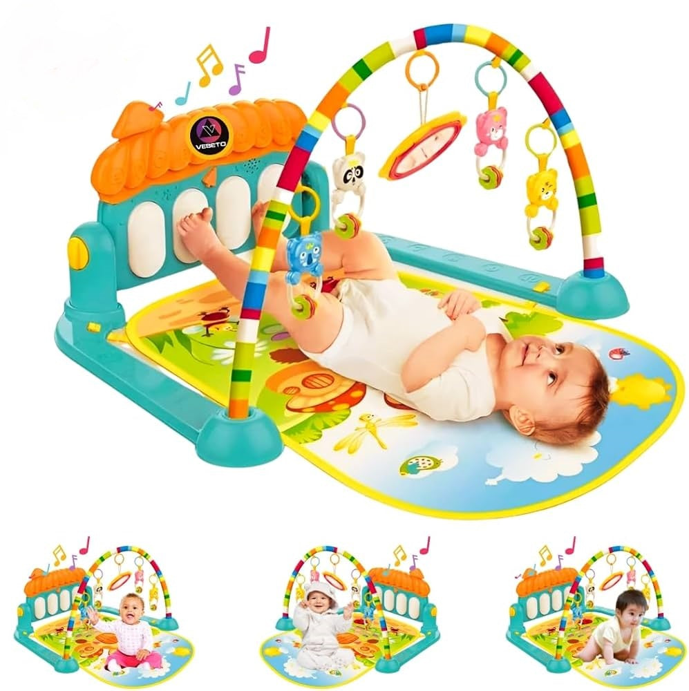 3 in 1 Newborn Baby Play Gym, Toddler Activity Play Mat, Baby Piano Fitness Rack Matt for Infants