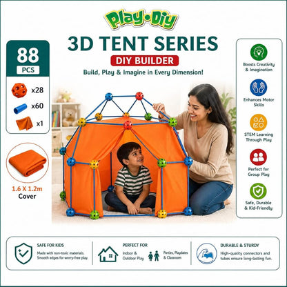 3D Tent Series Building Blocks Set for Kids| Build and Play Tent| DIY Castle & Doll House Construction Kit | Indoor Outdoor Play Tent Toy | Foldable Polyester |Play Set for Boys & Girls (4–8 Years)