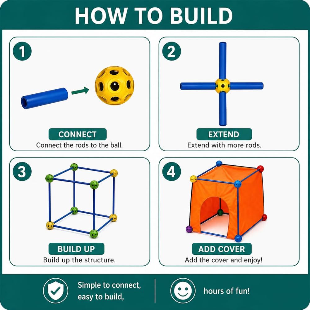 3D Tent Series Building Blocks Set for Kids| Build and Play Tent| DIY Castle & Doll House Construction Kit | Indoor Outdoor Play Tent Toy | Foldable Polyester |Play Set for Boys & Girls (4–8 Years)