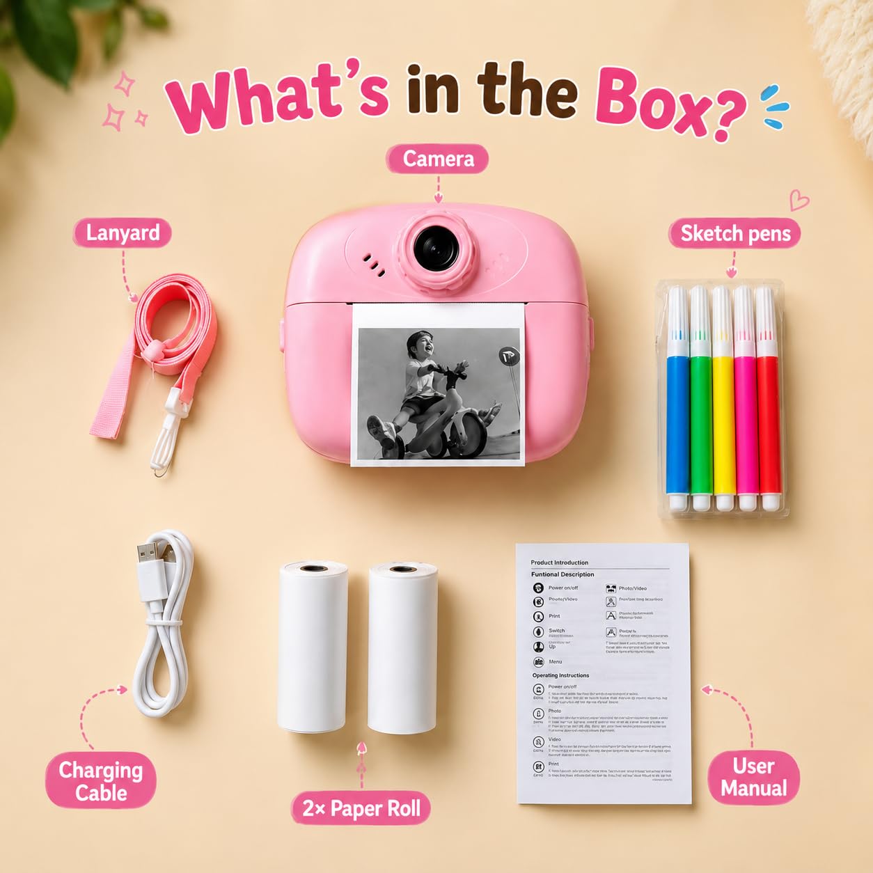 Generic Kids Instant Print Camera 2.4-inch Screen 1080p HD
