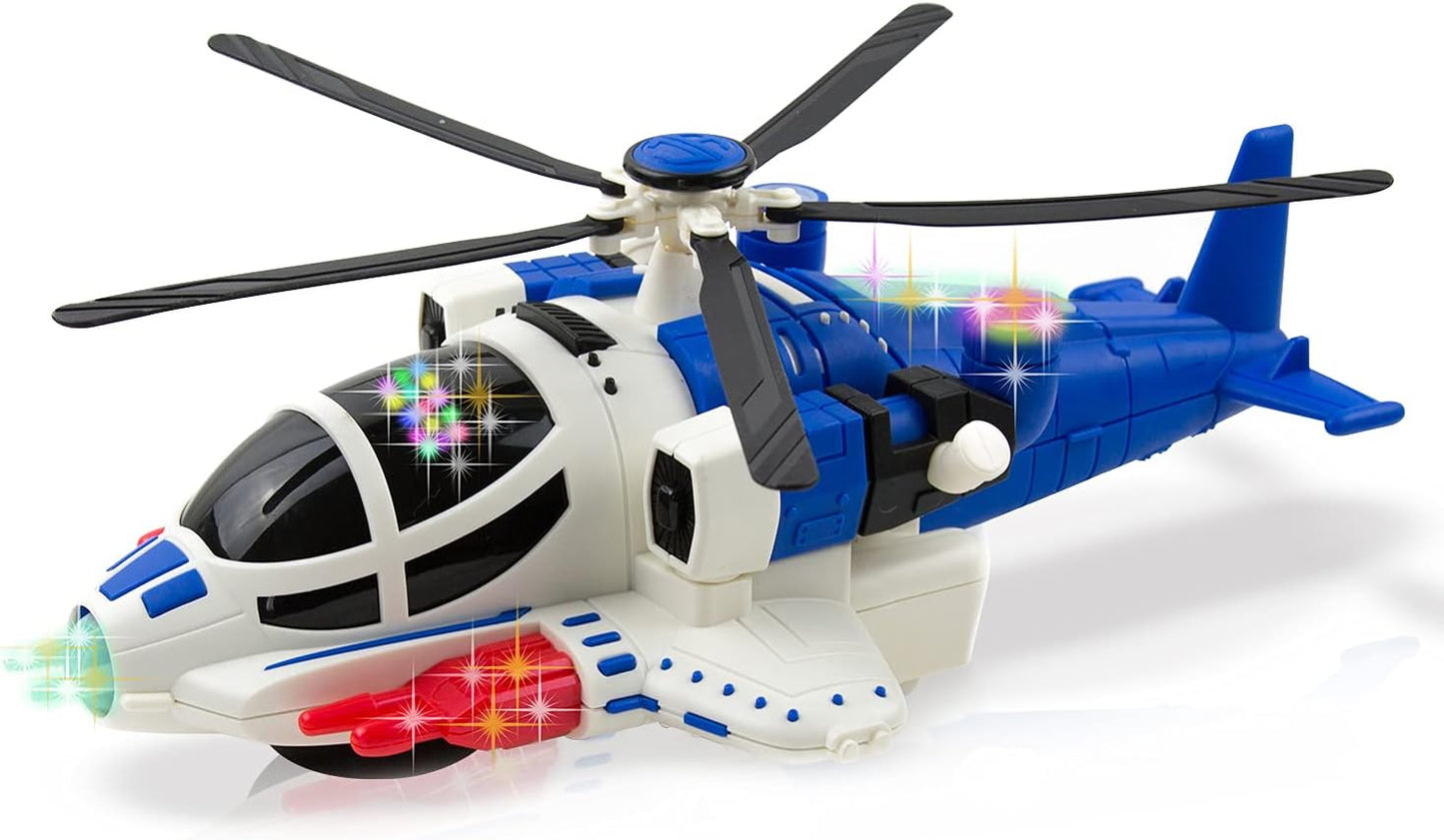 Toysery Bump and Go Helicopter Toys for Boys & Girls, Aircraft Toys Made with Durable Material, Helicopter Toy with Lights, Realistic Sound, Helicopter Toy for Gift, Perfect Kids Helicopter - Blue