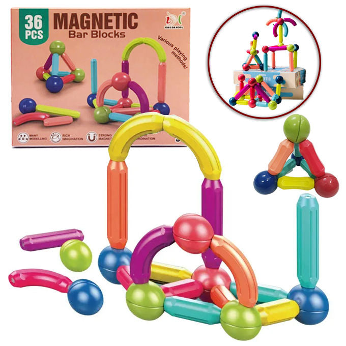 Kido kraze Magnetic Toys Building Blocks - 36/64 PCS Kids Magnet Balls and Rods Set Toddler STEM Sticks Toy Learning Educational Block Games Stacking Toys for Boy Girl Age 3+ Years Old Preschool