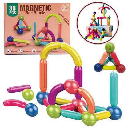 Kido kraze Magnetic Toys Building Blocks - 36/64 PCS Kids Magnet Balls and Rods Set Toddler STEM Sticks Toy Learning Educational Block Games Stacking Toys for Boy Girl Age 3+ Years Old Preschool