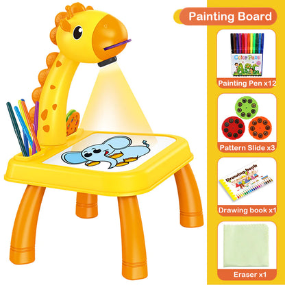CHILDREN PROJECTION DRAWING BOARD LED PROJECTOR DRAWING TABLE TOYS KIDS PROJECTOR PAINTING BOARD DESK PROJECTION PAINTING TOY GRAFFITI EARLY EDUCATION WRITING BOARD HOUSEHOLD ERASABLE TOYS