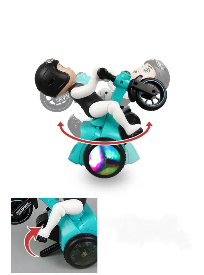 Stunt Tricycle Toy Electric Tricycle 360 Degree Rotating Stunt Boy Bicycle Music & Light/ Battery Operated Bump & Go Stunt Bike Boy Tricycle With One Wheeling Stunt Head Swingable Perfect For Gifts To Baby & Toddler AGE1+