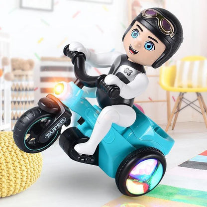 Stunt Tricycle Toy Electric Tricycle 360 Degree Rotating Stunt Boy Bicycle Music & Light/ Battery Operated Bump & Go Stunt Bike Boy Tricycle With One Wheeling Stunt Head Swingable Perfect For Gifts To Baby & Toddler AGE1+