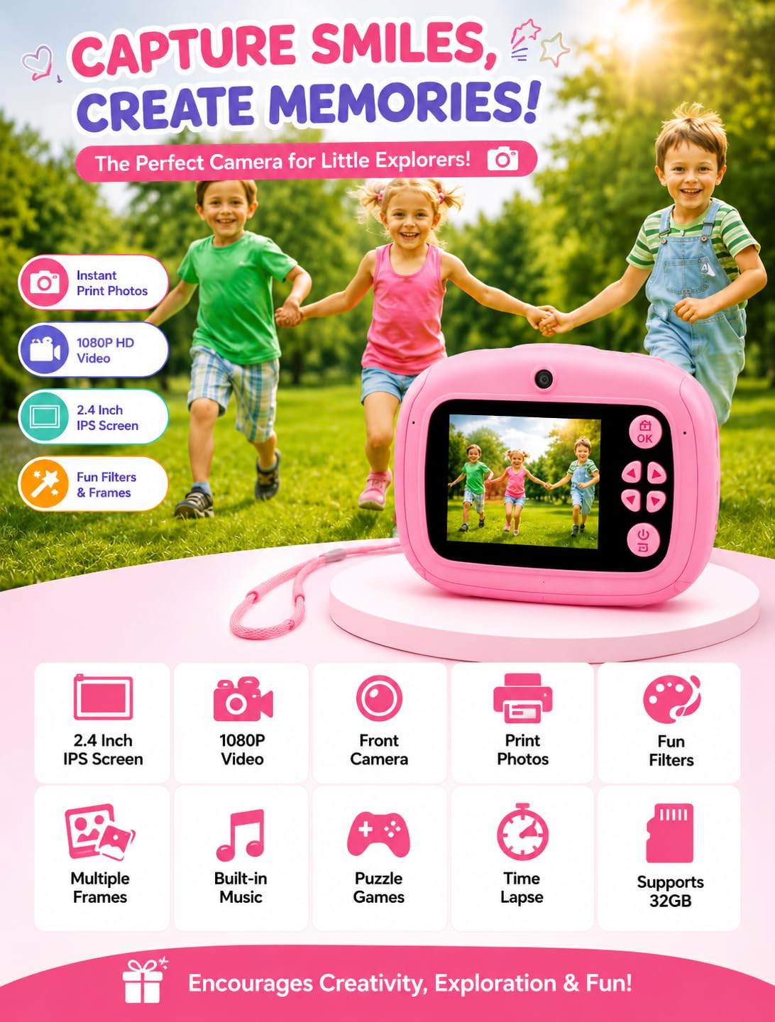 Generic Kids Instant Print Camera 2.4-inch Screen 1080p HD
