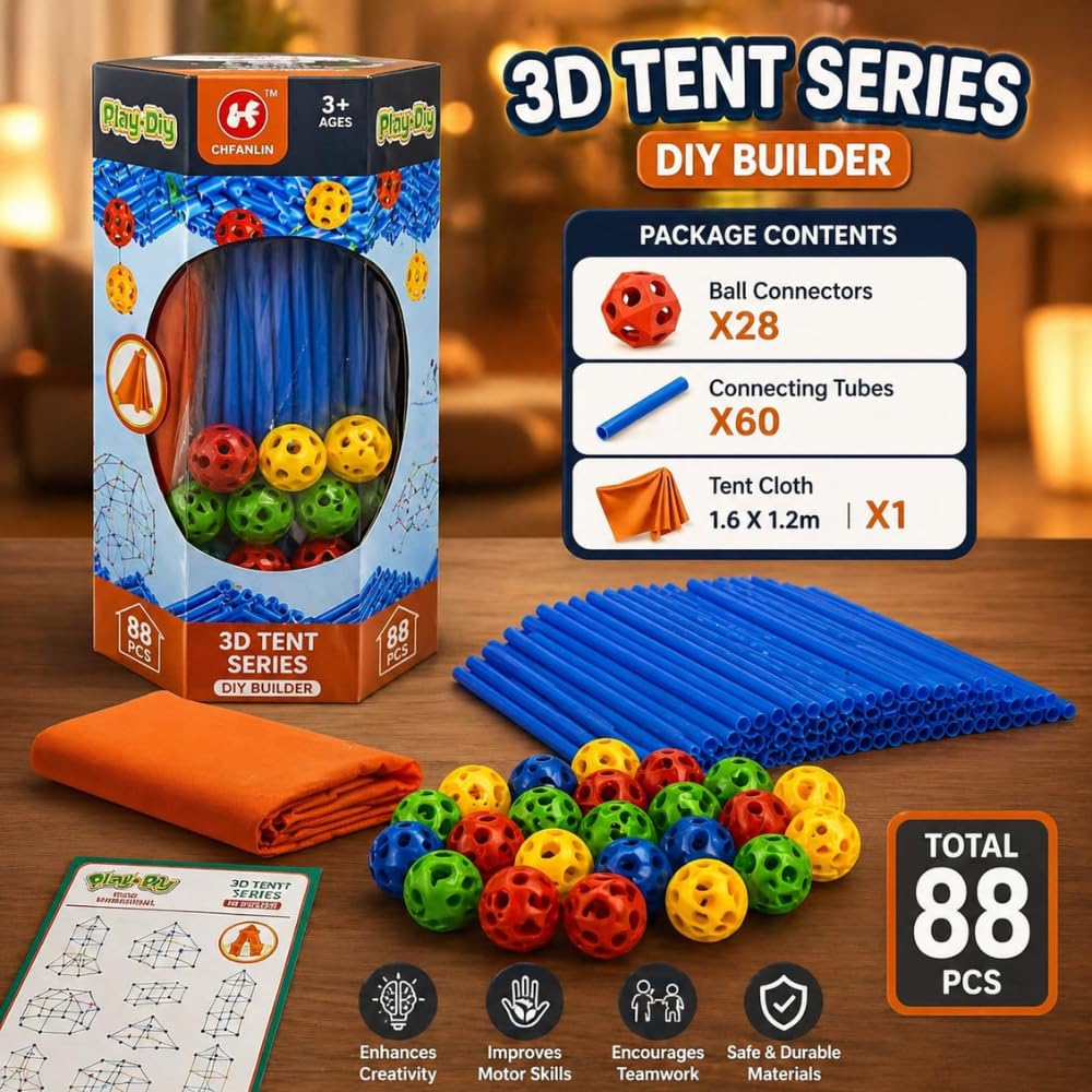 3D Tent Series Building Blocks Set for Kids| Build and Play Tent| DIY Castle & Doll House Construction Kit | Indoor Outdoor Play Tent Toy | Foldable Polyester |Play Set for Boys & Girls (4–8 Years)