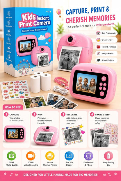 Generic Kids Instant Print Camera 2.4-inch Screen 1080p HD