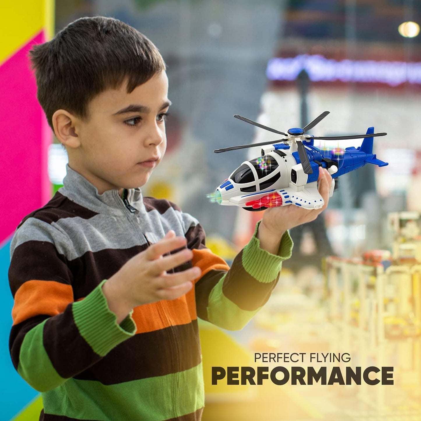 Toysery Bump and Go Helicopter Toys for Boys & Girls, Aircraft Toys Made with Durable Material, Helicopter Toy with Lights, Realistic Sound, Helicopter Toy for Gift, Perfect Kids Helicopter - Blue