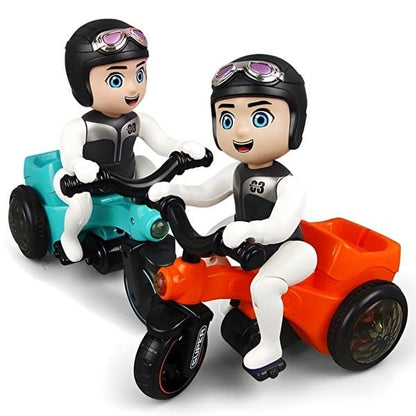 Stunt Tricycle Toy Electric Tricycle 360 Degree Rotating Stunt Boy Bicycle Music & Light/ Battery Operated Bump & Go Stunt Bike Boy Tricycle With One Wheeling Stunt Head Swingable Perfect For Gifts To Baby & Toddler AGE1+