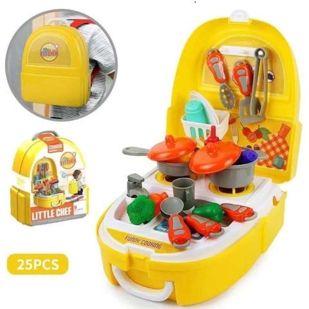 Kitchen Set for Kids Girls Boys - 25 Piece LittleChef Backpack Series Kitchen Cooking Toy Set with Accesssories Pretend Play Toys for Childrens