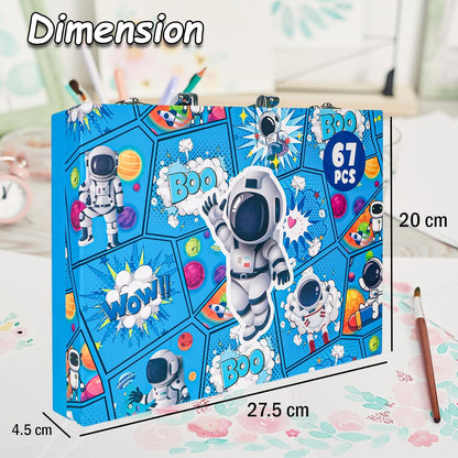 67 Pieces Art Set for Kids with Space Theme Case, Art and Craft Supplies Kit for Drawing and Painting with Sketch Pen, Paint Colors, Brush, Color Pencils, Crayons
