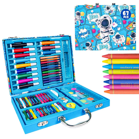 67 Pieces Art Set for Kids with Space Theme Case, Art and Craft Supplies Kit for Drawing and Painting with Sketch Pen, Paint Colors, Brush, Color Pencils, Crayons