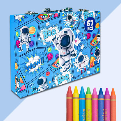 67 Pieces Art Set for Kids with Space Theme Case, Art and Craft Supplies Kit for Drawing and Painting with Sketch Pen, Paint Colors, Brush, Color Pencils, Crayons