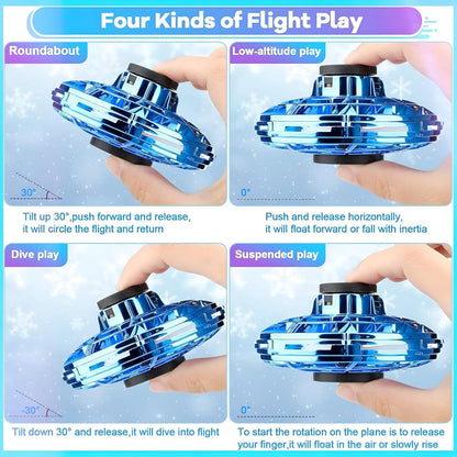 Fidget Spinner Flying Toys, Mini Fly UFO Hand Controlled Boomerang Drone, 3+
