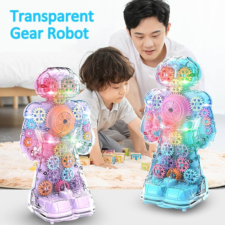 Electric Transparent Gear Robot Toy With Light Effects toy for kids