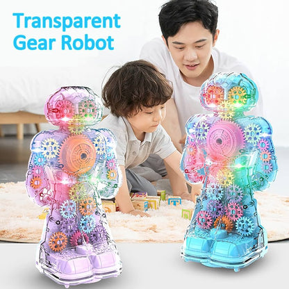 Electric Transparent Gear Robot Toy With Light Effects toy for kids