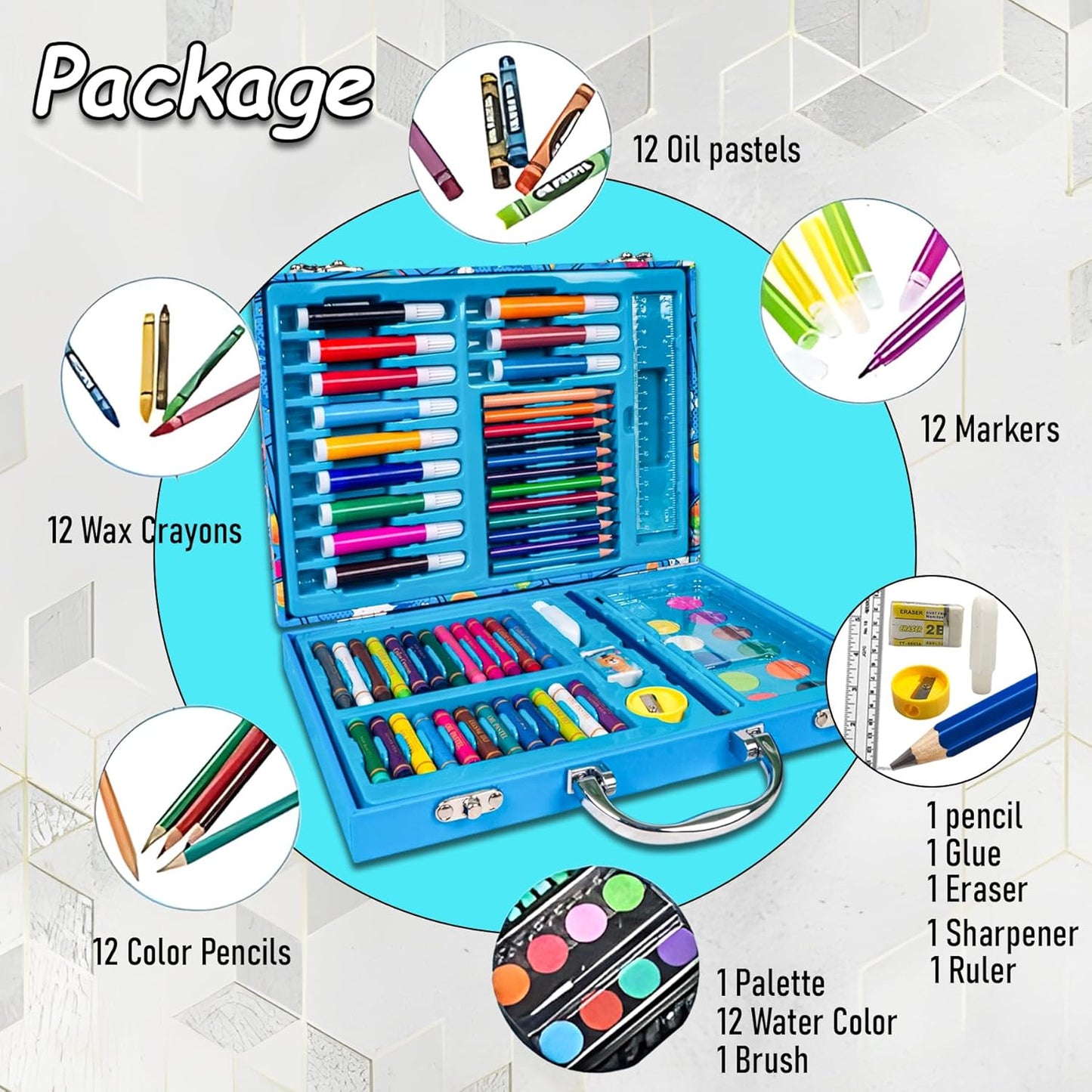 67 Pieces Art Set for Kids with Space Theme Case, Art and Craft Supplies Kit for Drawing and Painting with Sketch Pen, Paint Colors, Brush, Color Pencils, Crayons