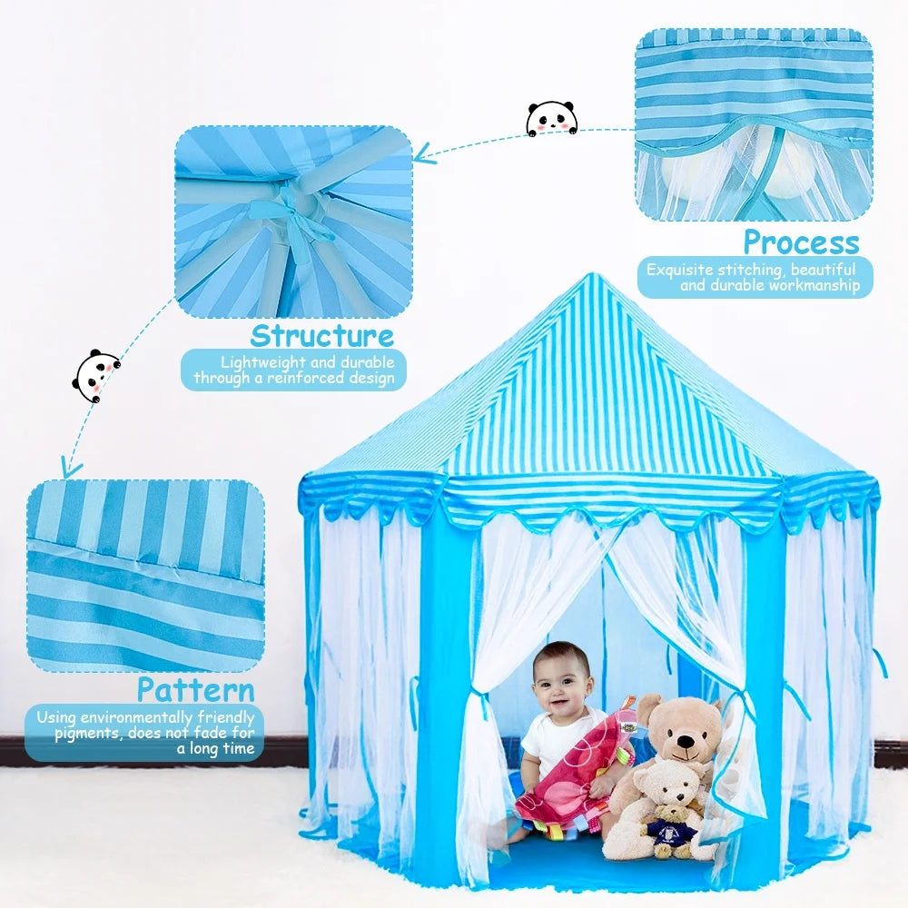 Princess Tent House for Girls with 50 soft balls blue