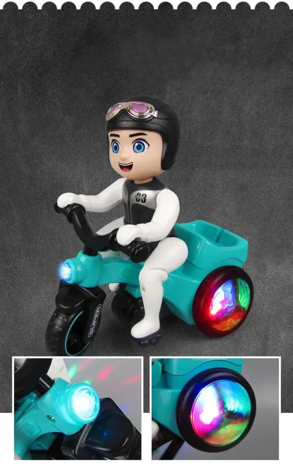 Stunt Tricycle Toy Electric Tricycle 360 Degree Rotating Stunt Boy Bicycle Music & Light/ Battery Operated Bump & Go Stunt Bike Boy Tricycle With One Wheeling Stunt Head Swingable Perfect For Gifts To Baby & Toddler AGE1+