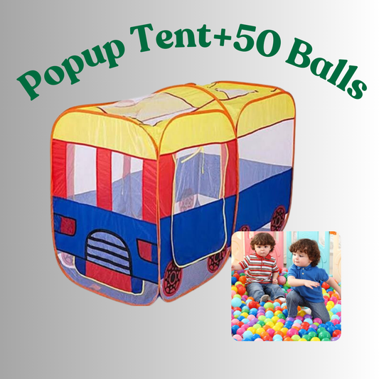 Big Pop Up Tent House + 50 balls For Kids Large School Bus Shape