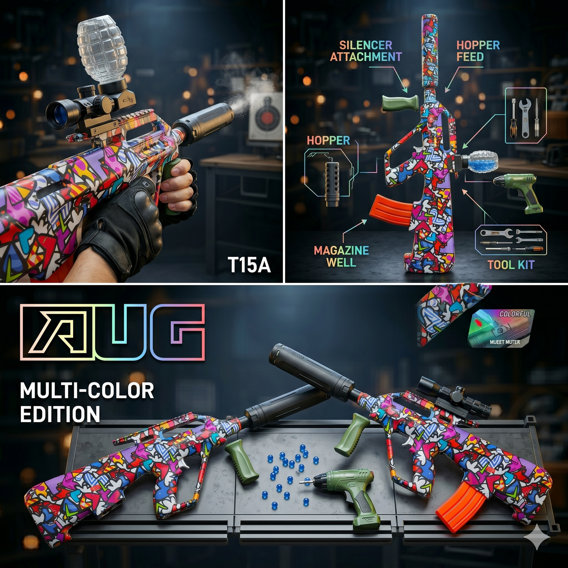 RUG T15A Automatic Electric Gel Ball Blaster Graffiti Design