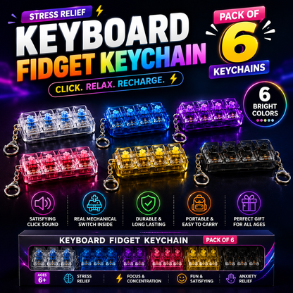 Keyboard Fidget Stress Relief Keychain for Kids & Adults