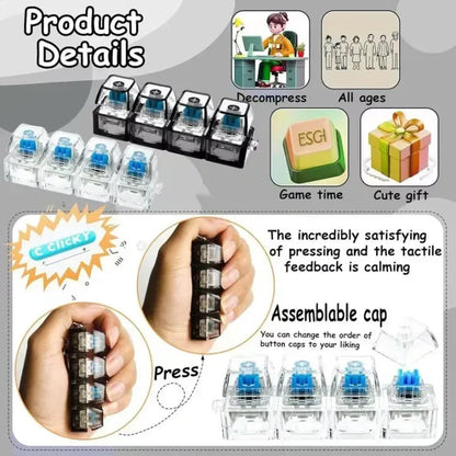 Keyboard Fidget Stress Relief Keychain for Kids & Adults