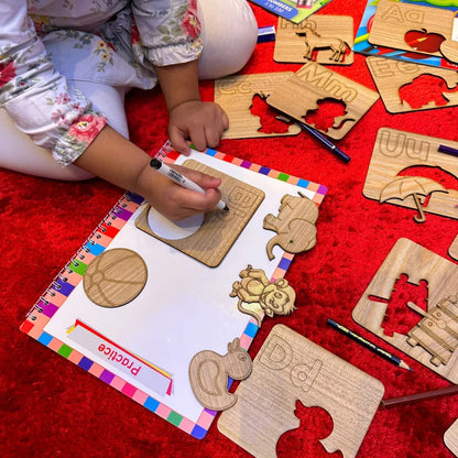Wooden Kids Drawing Stencils & Puzzle  29pcs set ABC