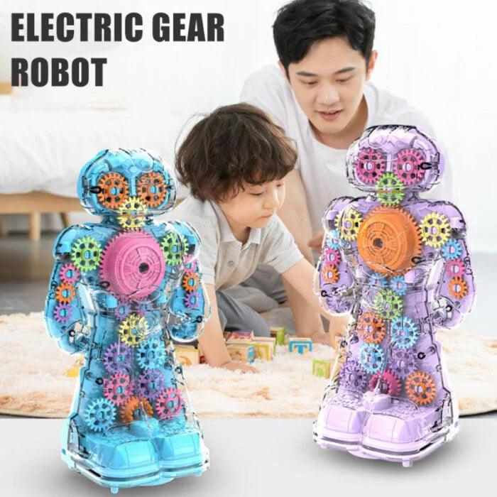 Electric Transparent Gear Robot Toy With Light Effects toy for kids