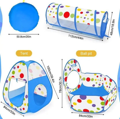 3-in-1 Crawling Tunnel Tent House For Kids With 50 Balls