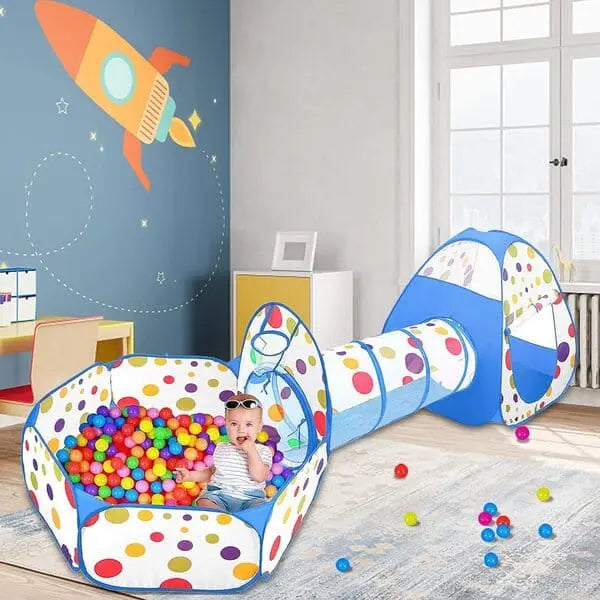 3-in-1 Crawling Tunnel Tent House For Kids With 50 Balls
