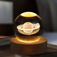 3D Night Light Crystal Ball Glass Planet LED Warm Laser Engrave Saturn Moon Globe Universe Table Lamp USB Bedroom Romantic Atmosphere Space Galaxy Bulb 6cm size random design