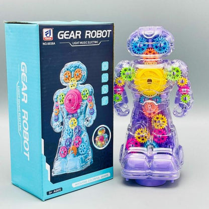Electric Transparent Gear Robot Toy With Light Effects toy for kids