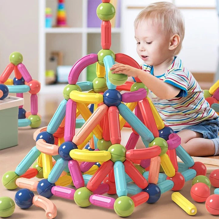 Kido kraze Magnetic Toys Building Blocks - 36/64 PCS Kids Magnet Balls and Rods Set Toddler STEM Sticks Toy Learning Educational Block Games Stacking Toys for Boy Girl Age 3+ Years Old Preschool