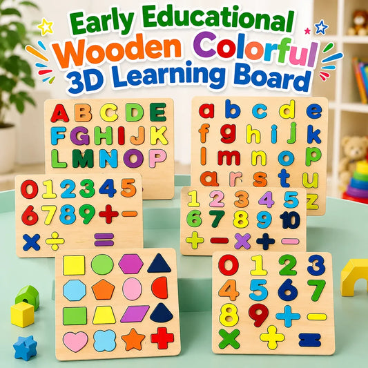 4 IN 1 Wooden Alphabet | Puzzles & Numbers Count Board, Colorful ABC