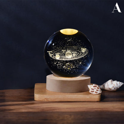 3D Night Light Crystal Ball Glass Planet LED Warm Laser Engrave Saturn Moon Globe Universe Table Lamp USB Bedroom Romantic Atmosphere Space Galaxy Bulb 6cm size random design