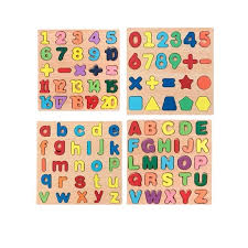4 IN 1 Wooden Alphabet | Puzzles & Numbers Count Board, Colorful ABC