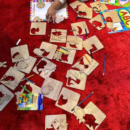 Wooden Kids Drawing Stencils & Puzzle  29pcs set ABC