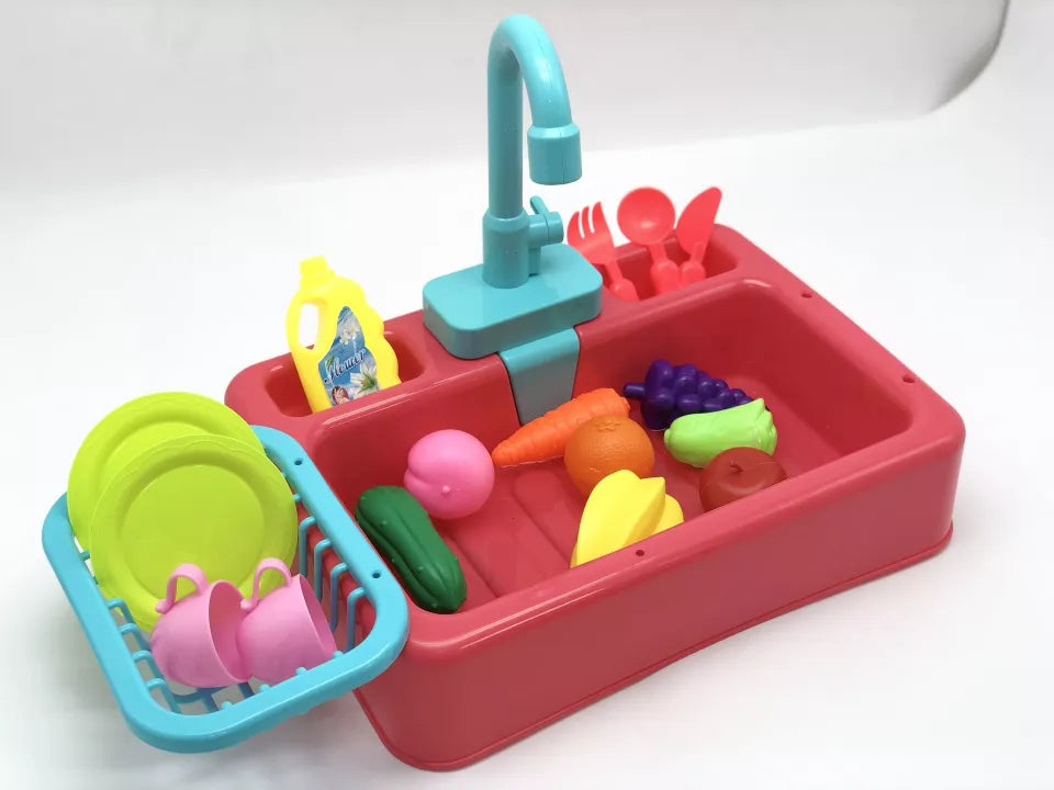 Kids Kitchen Toys Plastic Simulation Electric Dishwasher Sink Pretend Play With Electric Water Wash Basin Toy
